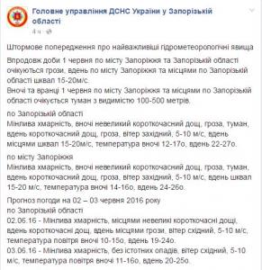 В Запорожской области объявили штормовое предупреждение